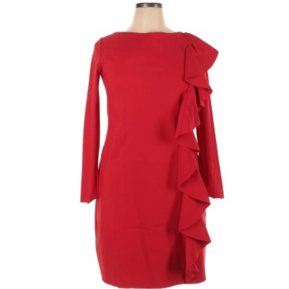 Chiara Boni Ruffle Sheath Red Dress 42 - Picture 1 of 4